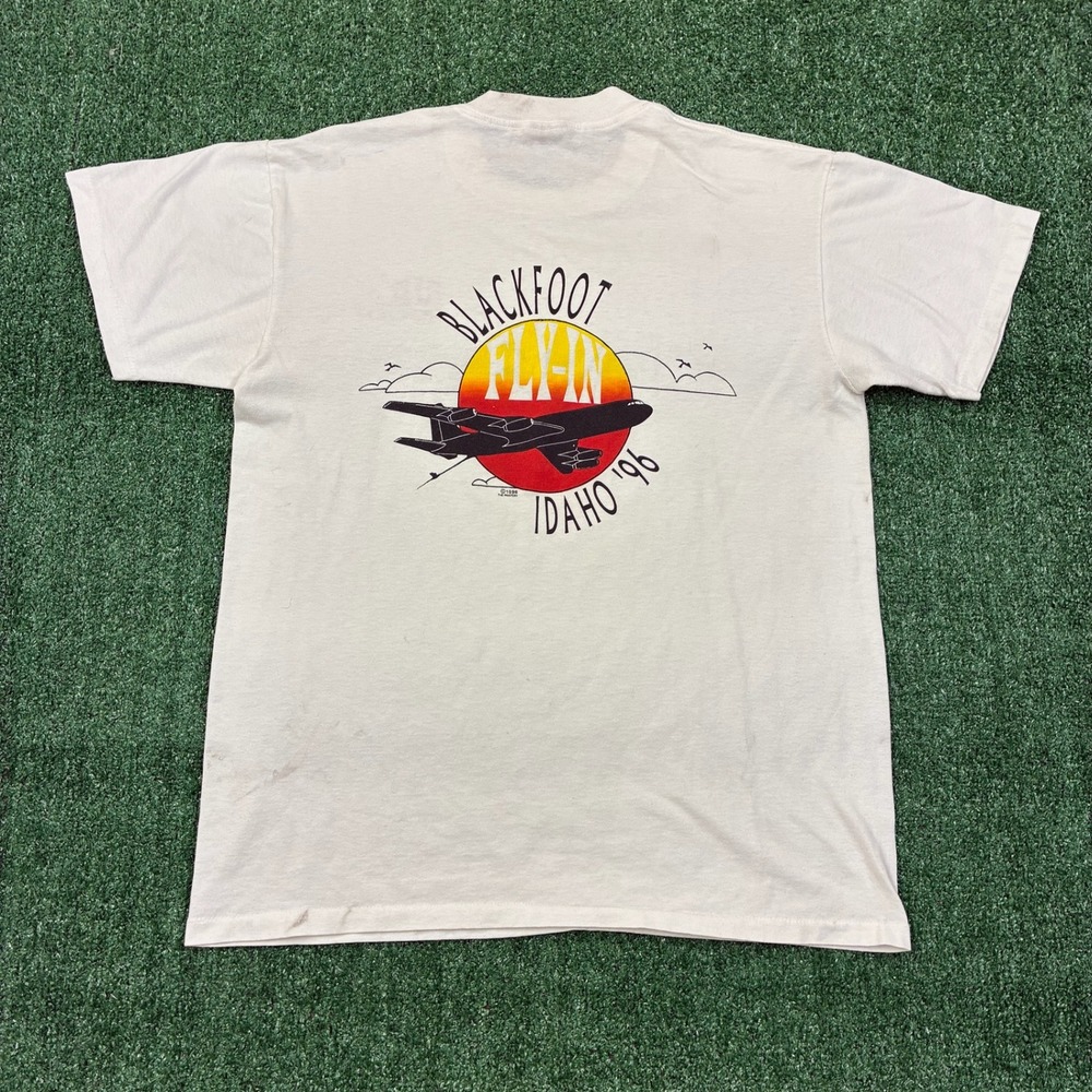 Vintage 90s Oneita Blackfoot Fly-In‎ Aviation Airplane Graphic T-shirt
